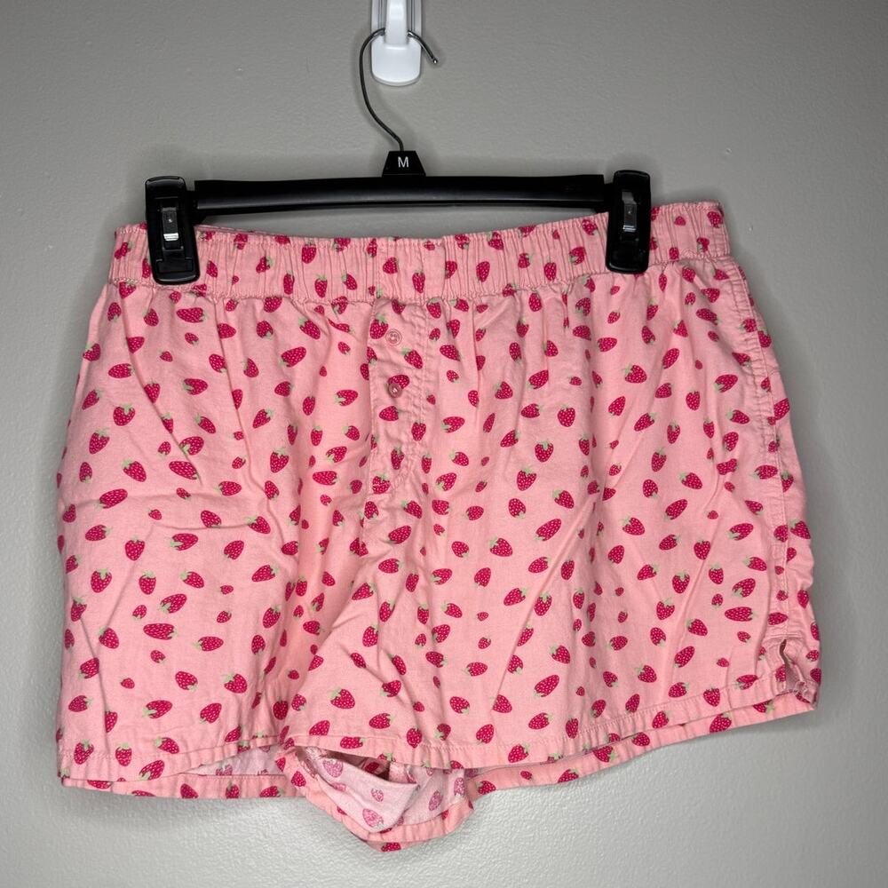 Colsie Pink Strawberry Boxer Shorts Cozy Pajama Shorts Size Large